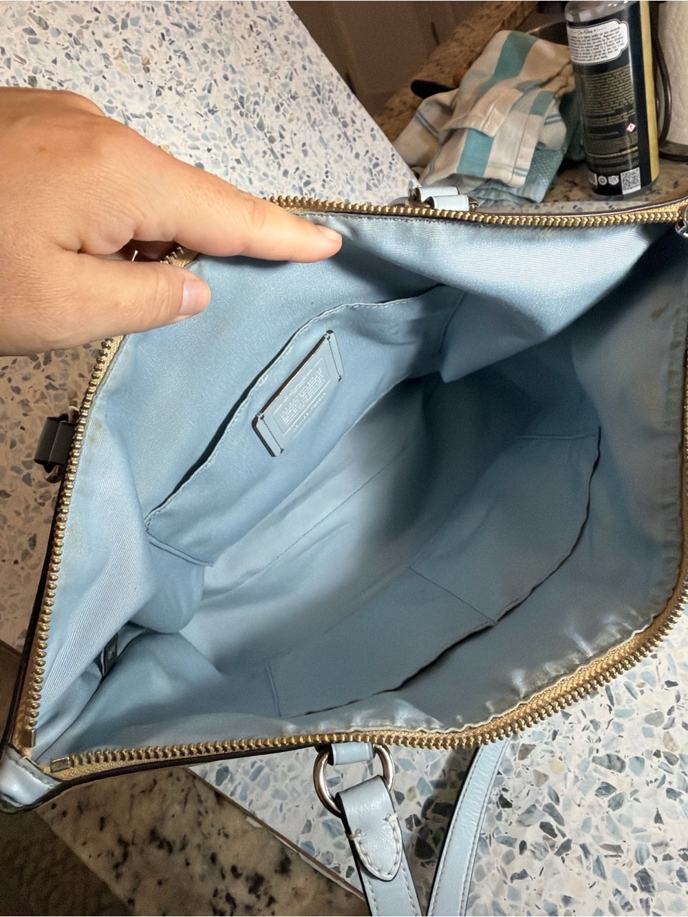 Coach City Zip Tote Signature Canvas Khaki Powder Blue F29208 - Picture 8 of 8